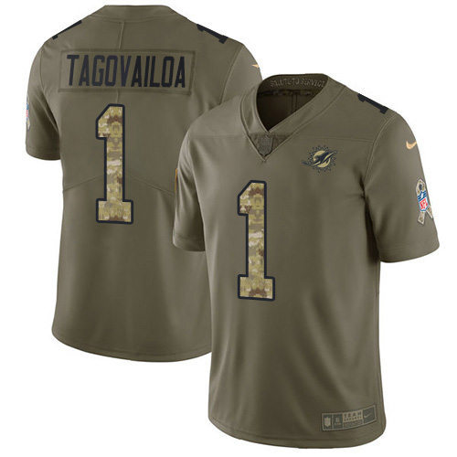 Nike Miami Dolphins #1 Tua Tagovailoa Olive Camo Youth Stitched NFL Limited 2017 Salute To Service Jersey->youth nfl jersey->Youth Jersey
